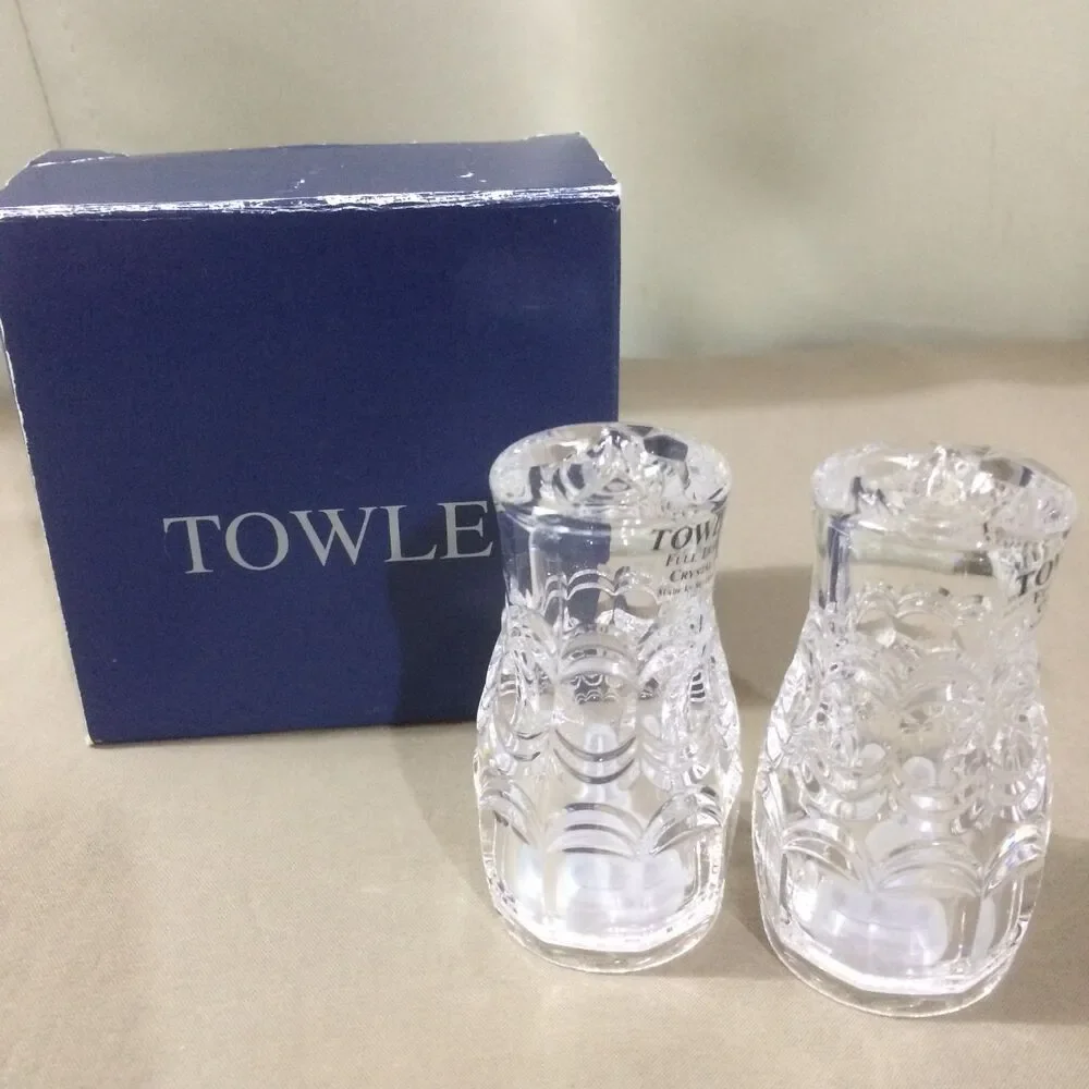 Vintage Austrian Crystal Salt Pepper Shakers Towle Mozart  With Box 3” 70s–90s